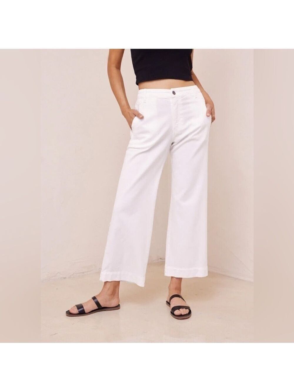 Bella Dahl Claire Welt Pocket Crop White  Pants. Size S
